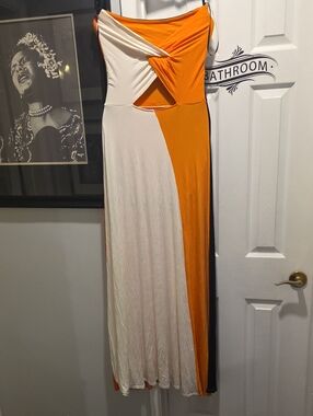Felicity & Coco Orange and Cream Twist-Front Maxi Dress